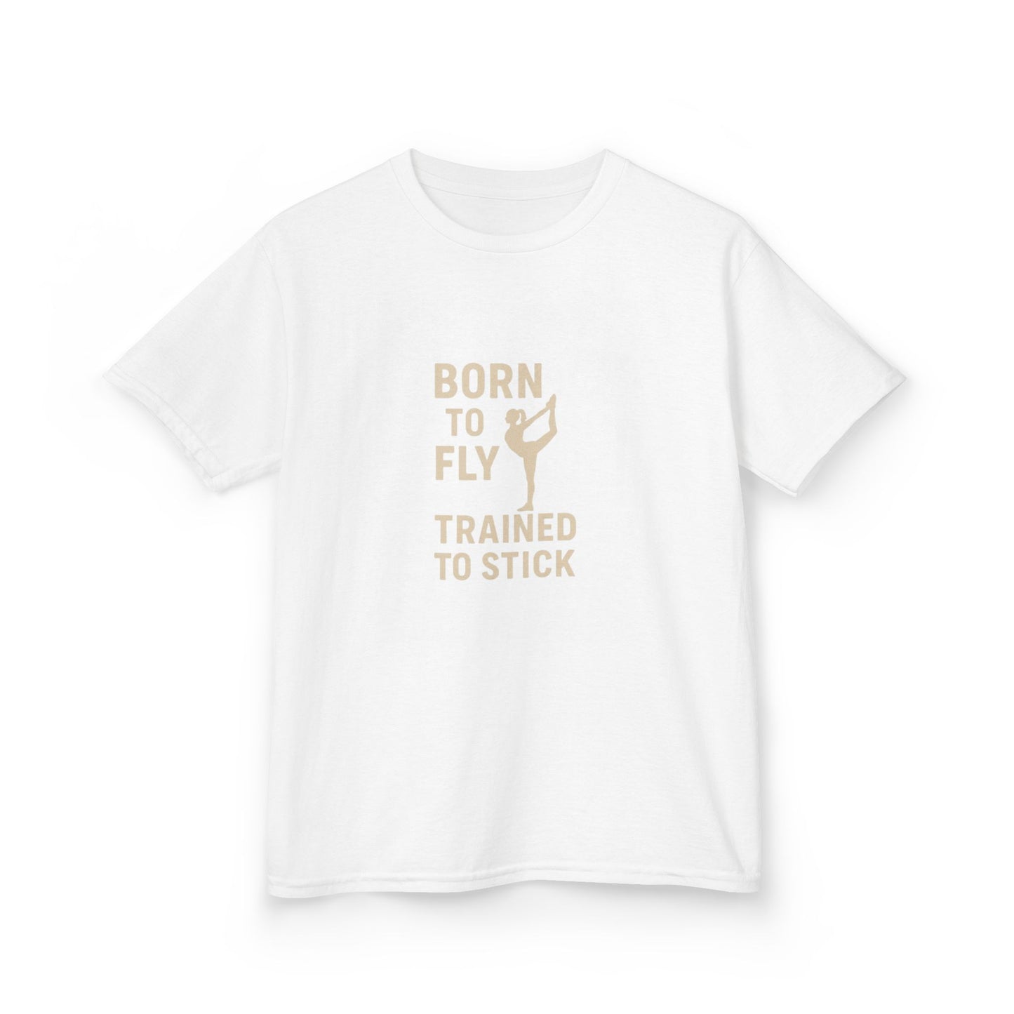 Kids Cotton Tee: 'Born to Fly, Trained to Stick' Cheer- Girl's