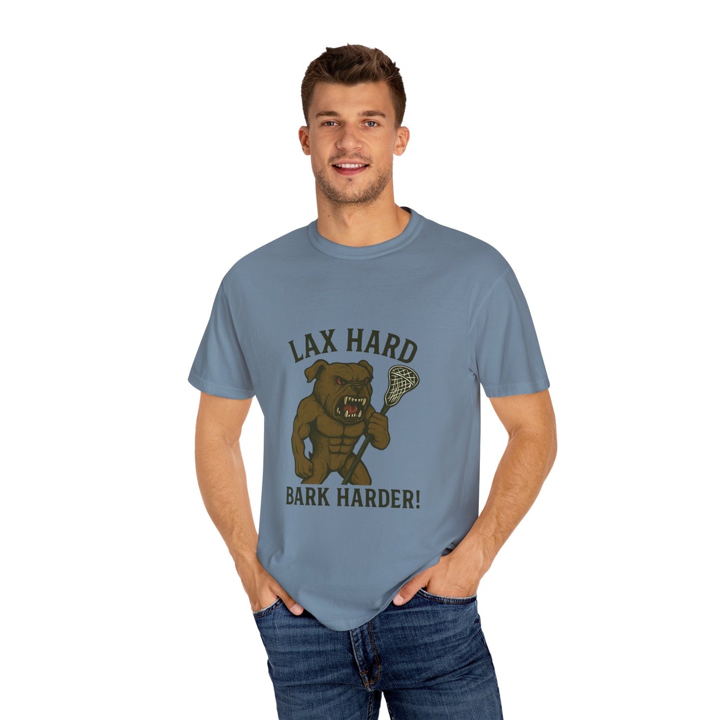 Men's T-Shirt- Lax Hard, Bark Harder