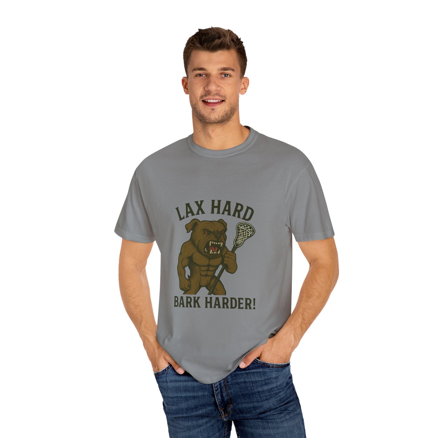 Men's T-Shirt- Lax Hard, Bark Harder