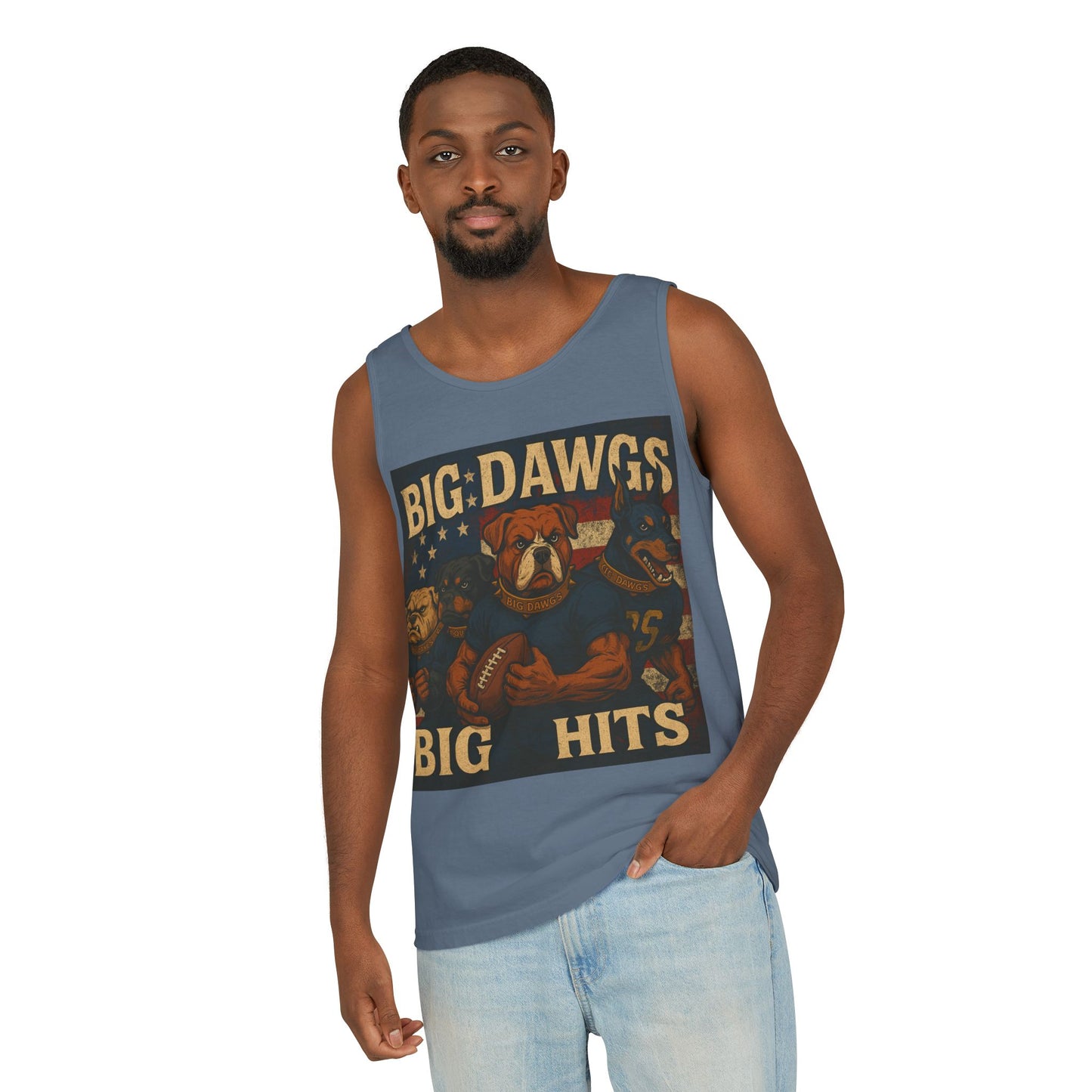 Big Dawgs Big Hits Tank Top- Men's Garment-Dyed Shirt, Casual Summer Wear, Graphic Apparel