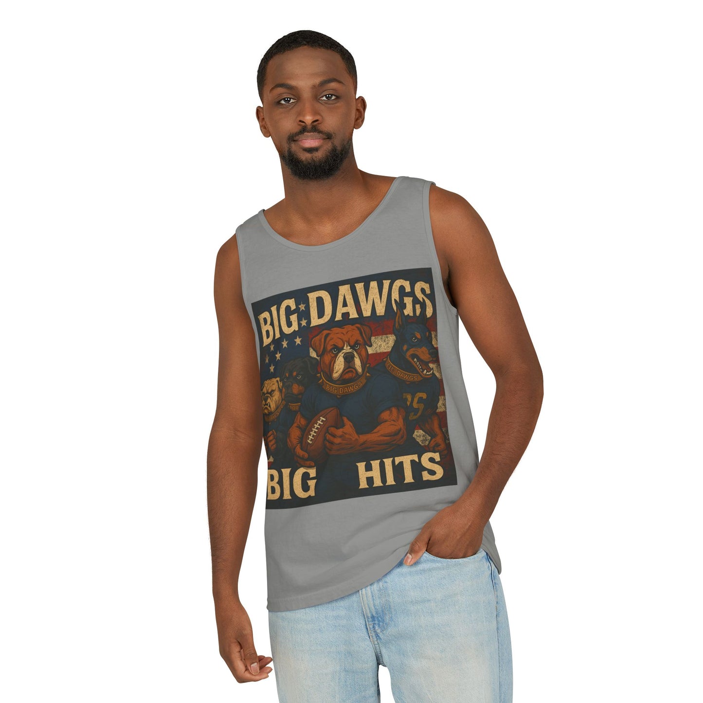 Big Dawgs Big Hits Tank Top- Men's Garment-Dyed Shirt, Casual Summer Wear, Graphic Apparel