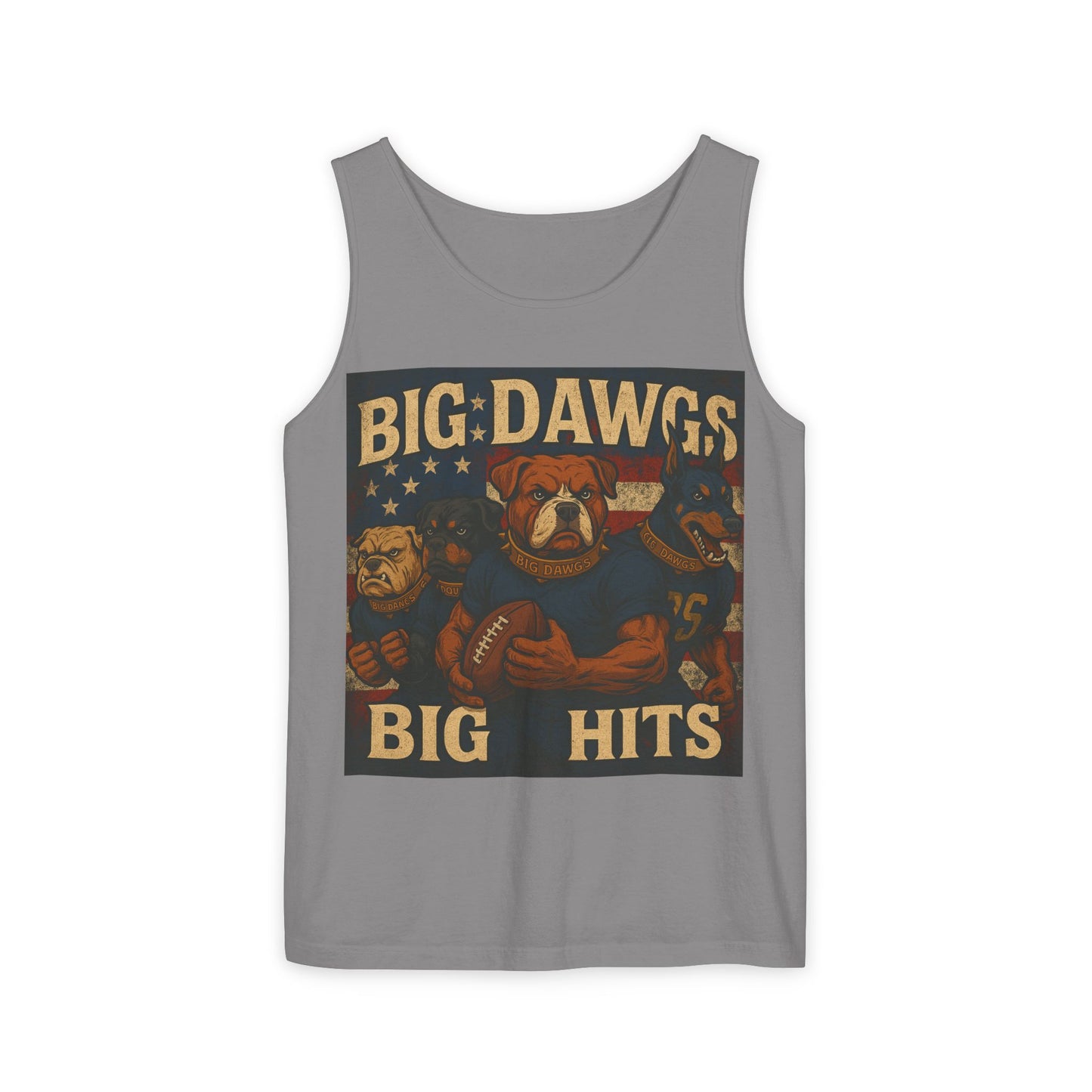 Big Dawgs Big Hits Tank Top- Men's Garment-Dyed Shirt, Casual Summer Wear, Graphic Apparel