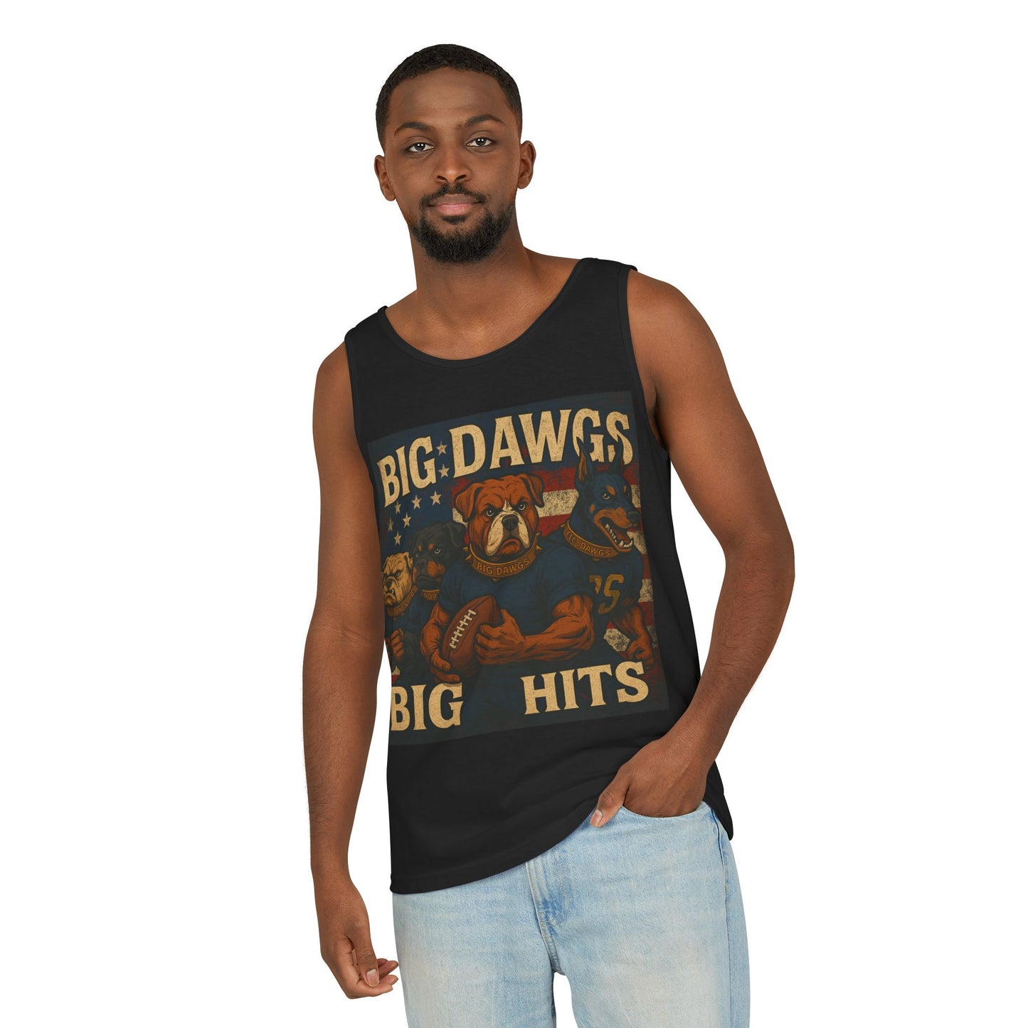 Big Dawgs Big Hits Tank Top- Men's Garment-Dyed Shirt, Casual Summer Wear, Graphic Apparel