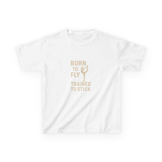 Kids Cotton Tee: 'Born to Fly, Trained to Stick' Cheer- Girl's