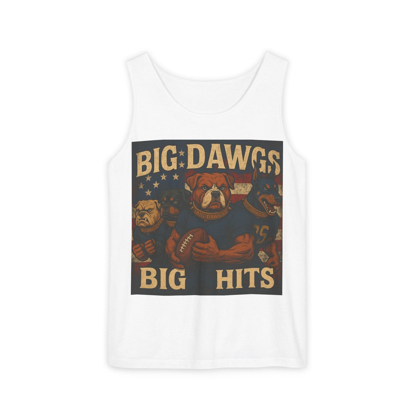 Big Dawgs Big Hits Tank Top- Men's Garment-Dyed Shirt, Casual Summer Wear, Graphic Apparel