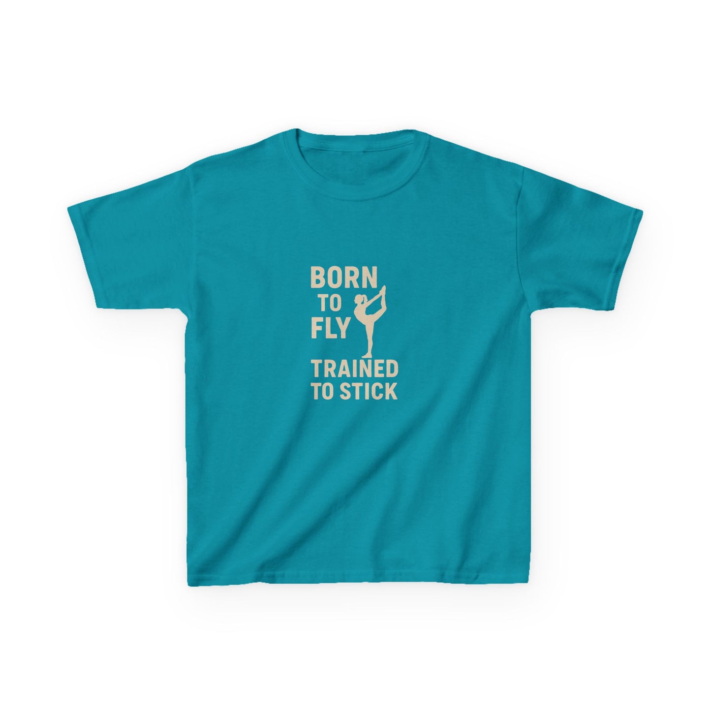 Kids Cotton Tee: 'Born to Fly, Trained to Stick' Cheer- Girl's