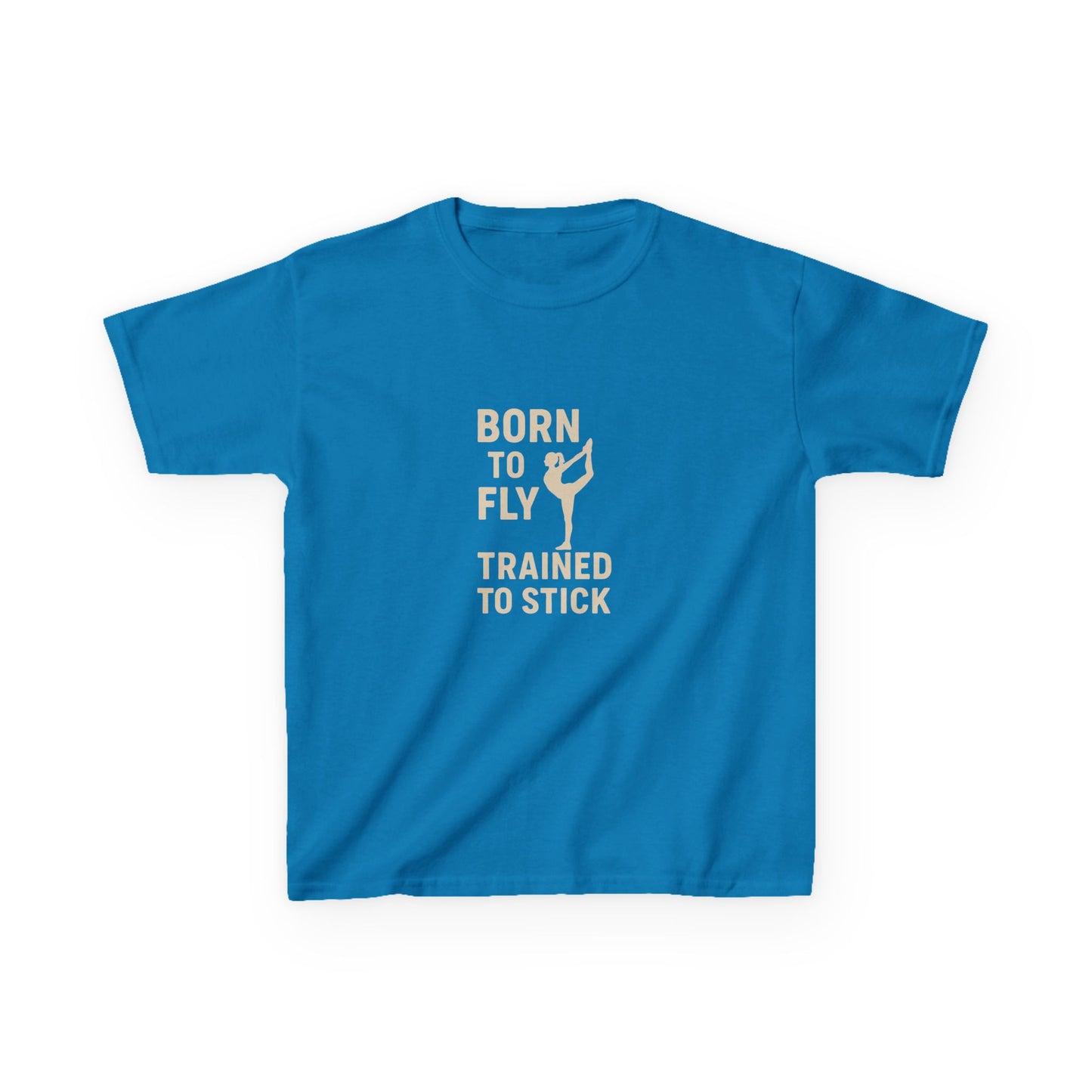 Kids Cotton Tee: 'Born to Fly, Trained to Stick' Cheer- Girl's