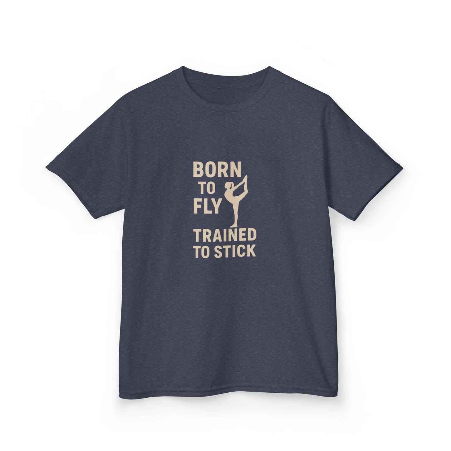 Kids Cotton Tee: 'Born to Fly, Trained to Stick' Cheer- Girl's
