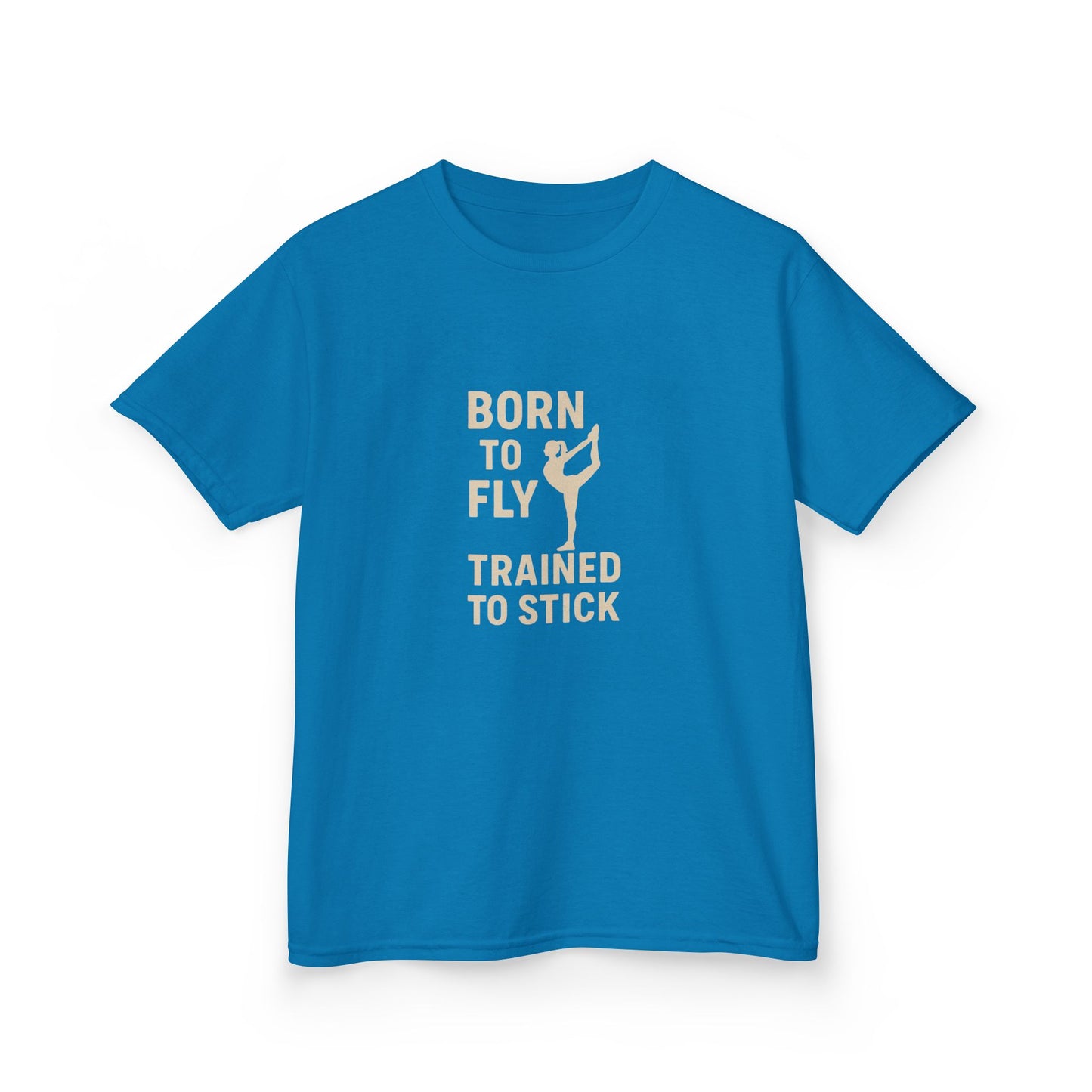 Kids Cotton Tee: 'Born to Fly, Trained to Stick' Cheer- Girl's