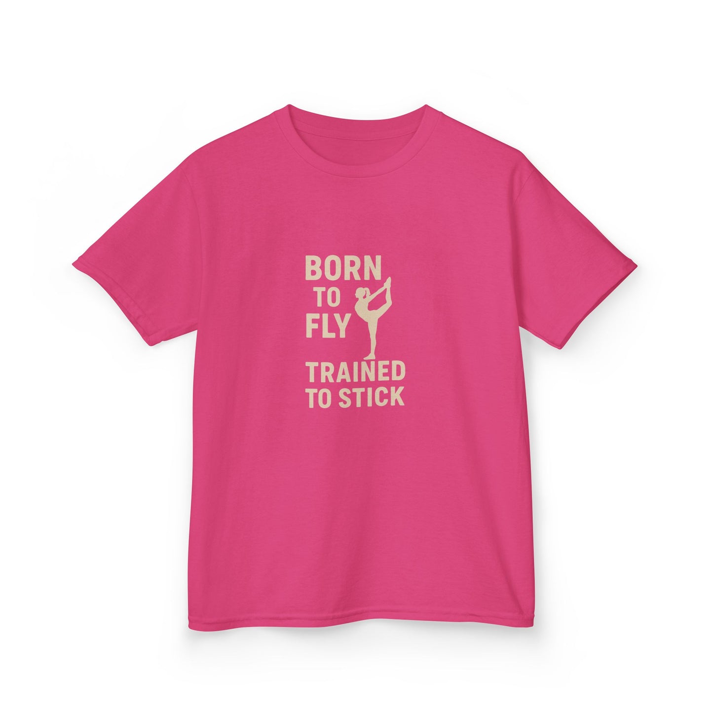 Kids Cotton Tee: 'Born to Fly, Trained to Stick' Cheer- Girl's