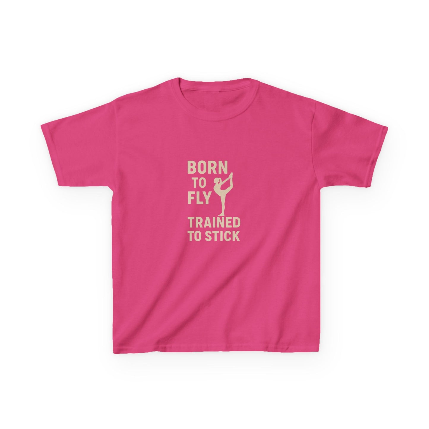 Kids Cotton Tee: 'Born to Fly, Trained to Stick' Cheer- Girl's