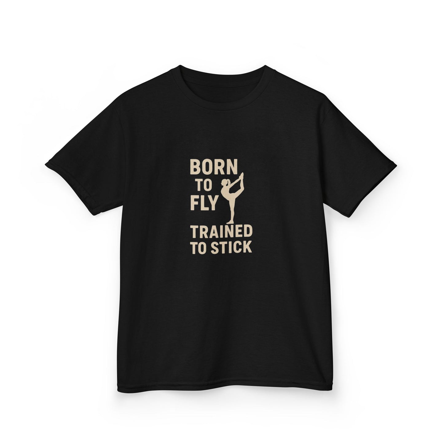 Kids Cotton Tee: 'Born to Fly, Trained to Stick' Cheer- Girl's