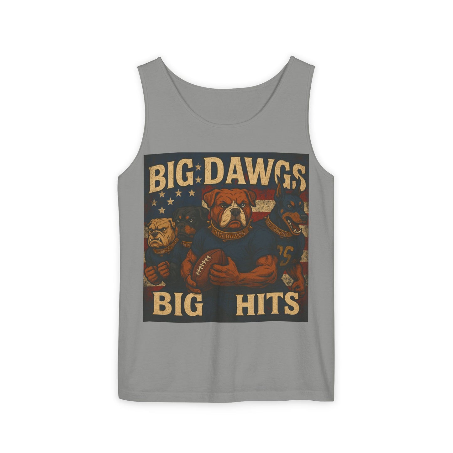 Big Dawgs Big Hits Tank Top- Men's Garment-Dyed Shirt, Casual Summer Wear, Graphic Apparel