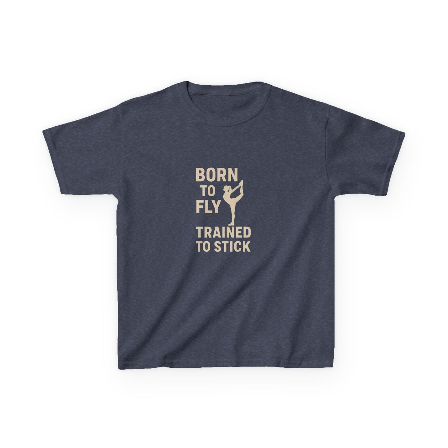 Kids Cotton Tee: 'Born to Fly, Trained to Stick' Cheer- Girl's