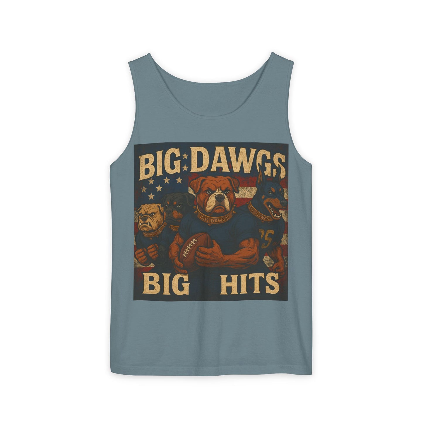 Big Dawgs Big Hits Tank Top- Men's Garment-Dyed Shirt, Casual Summer Wear, Graphic Apparel