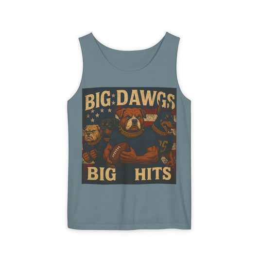 Big Dawgs Big Hits Tank Top- Men's Garment-Dyed Shirt, Casual Summer Wear, Graphic Apparel