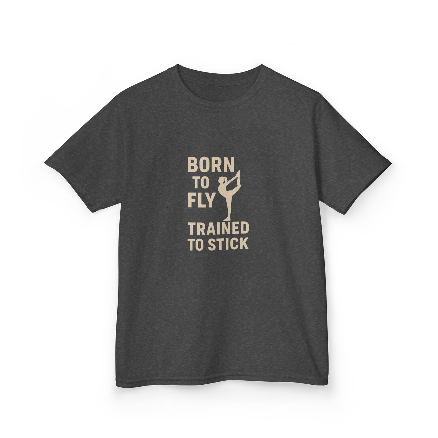 Kids Cotton Tee: 'Born to Fly, Trained to Stick' Cheer- Girl's