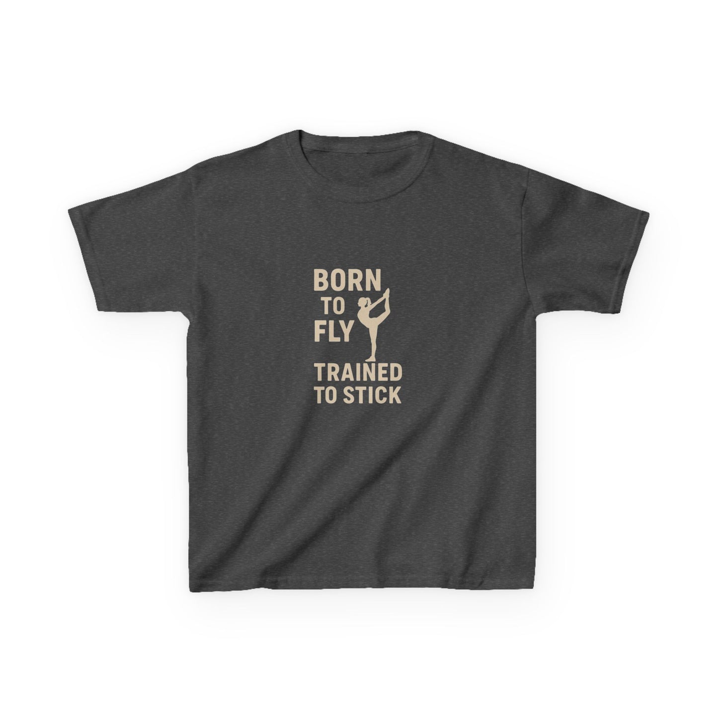 Kids Cotton Tee: 'Born to Fly, Trained to Stick' Cheer- Girl's