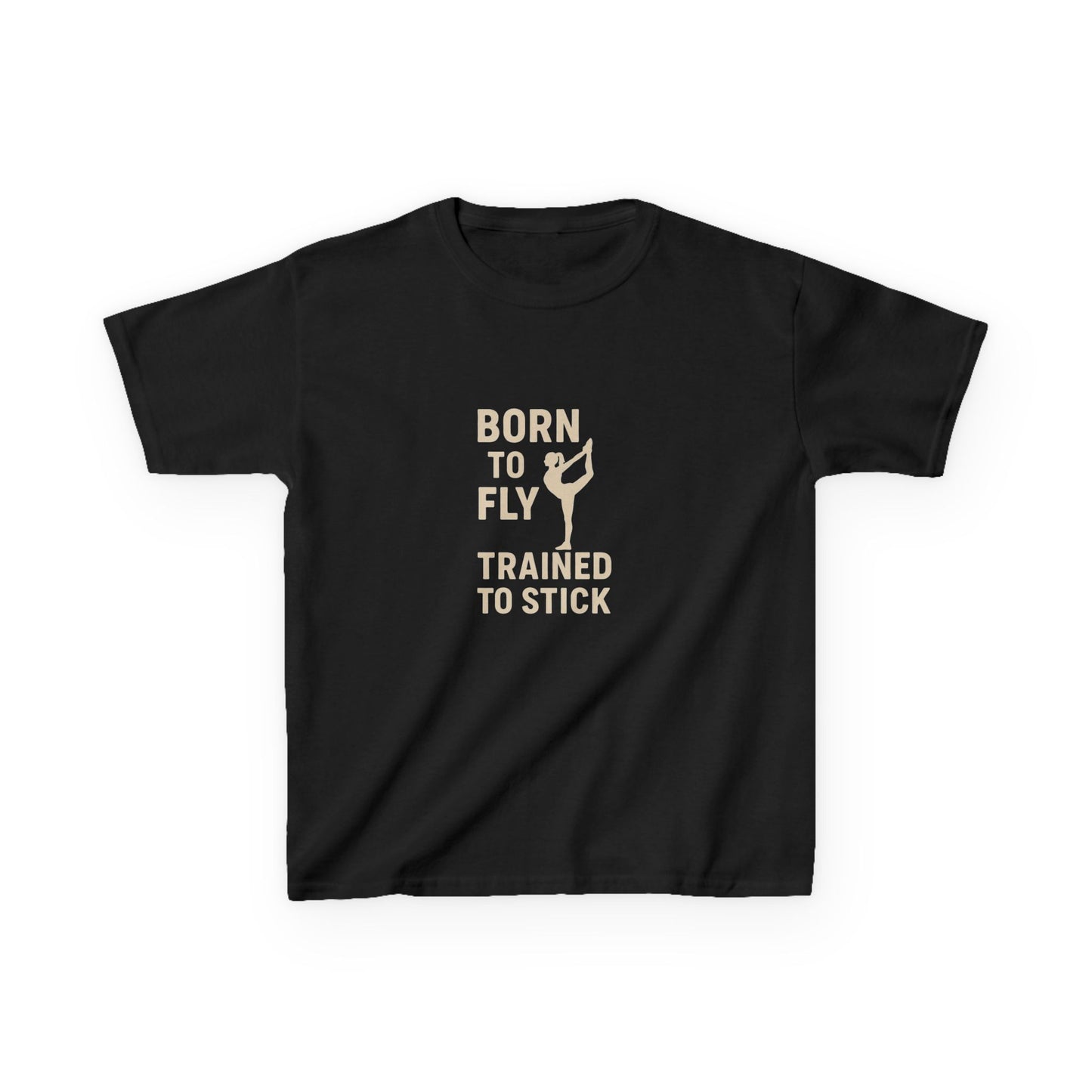 Kids Cotton Tee: 'Born to Fly, Trained to Stick' Cheer- Girl's