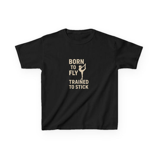 Kids Cotton Tee: 'Born to Fly, Trained to Stick' Cheer- Girl's