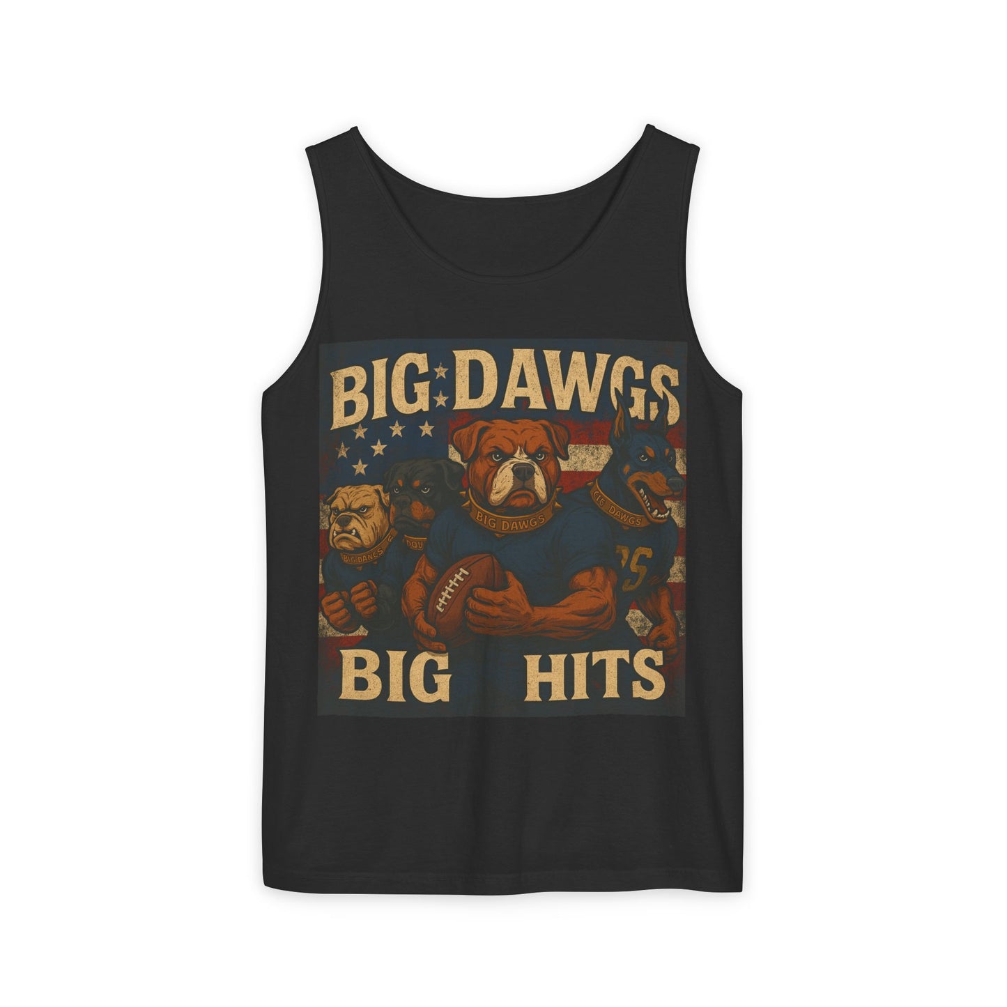 Big Dawgs Big Hits Tank Top- Men's Garment-Dyed Shirt, Casual Summer Wear, Graphic Apparel