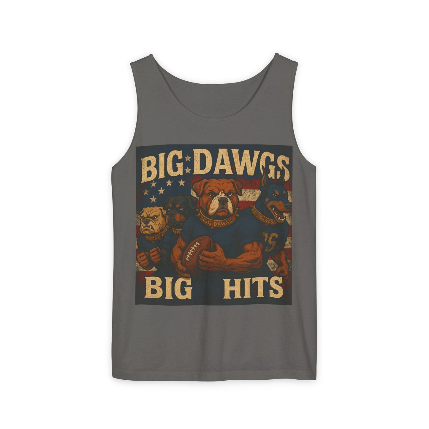 Big Dawgs Big Hits Tank Top- Men's Garment-Dyed Shirt, Casual Summer Wear, Graphic Apparel